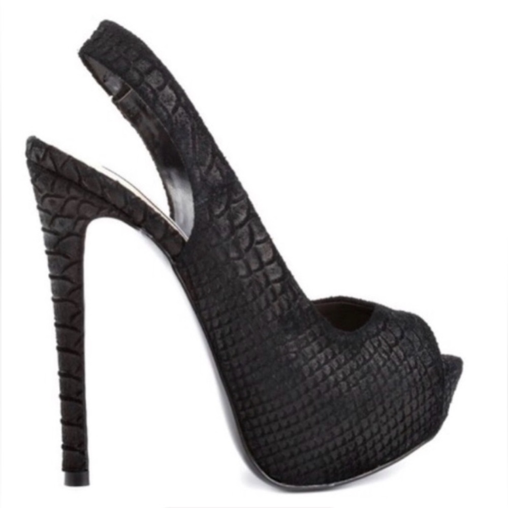 Steve Madden Aidn Black Snakeskin Peep-Toe Slingback Platform Stilettos Size 9 - Picture 3 of 10